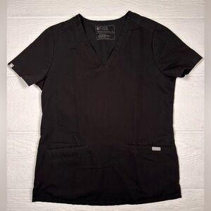 FIGS Womens Casma Three Pocket Scrub Top Black Small V-Neck Medical